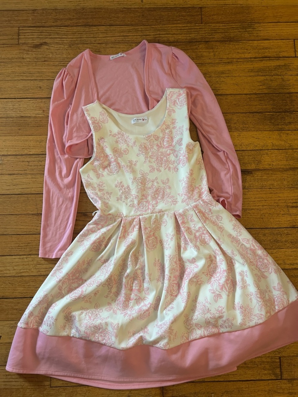 Knitworks Cream and Pink Floral Fit-and-Flare Dress with Pink Bolero